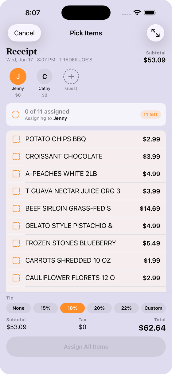 AI receipt scanning screen